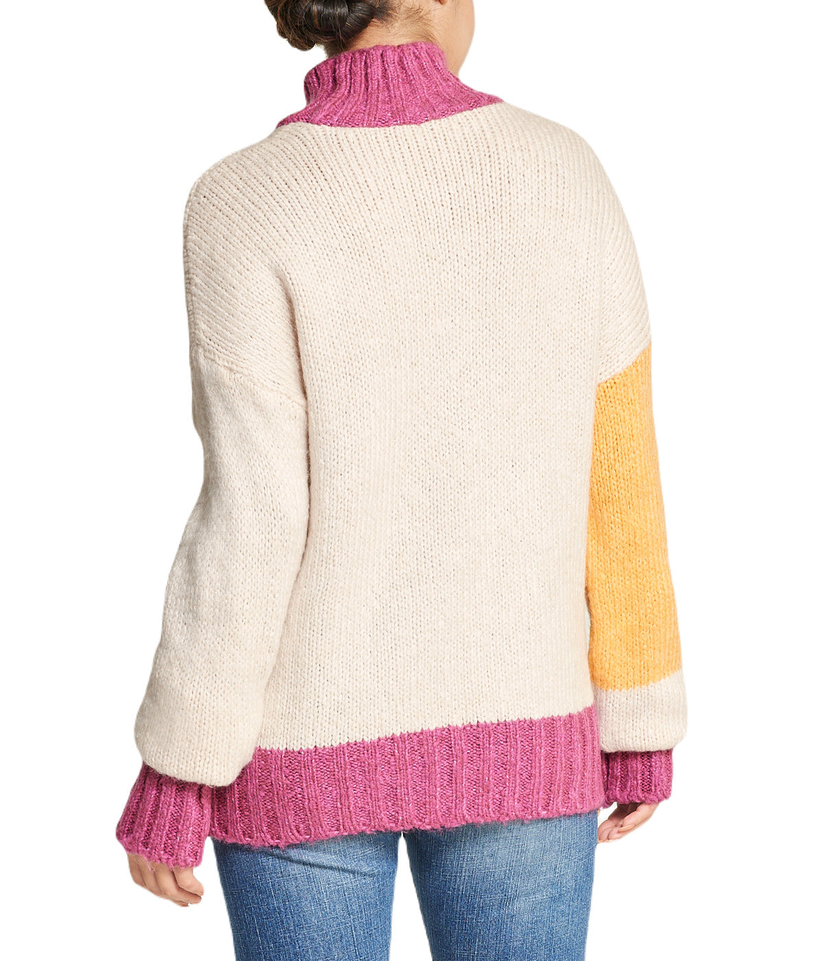  Color Block Tunic Sweater - Yellow - Bonton