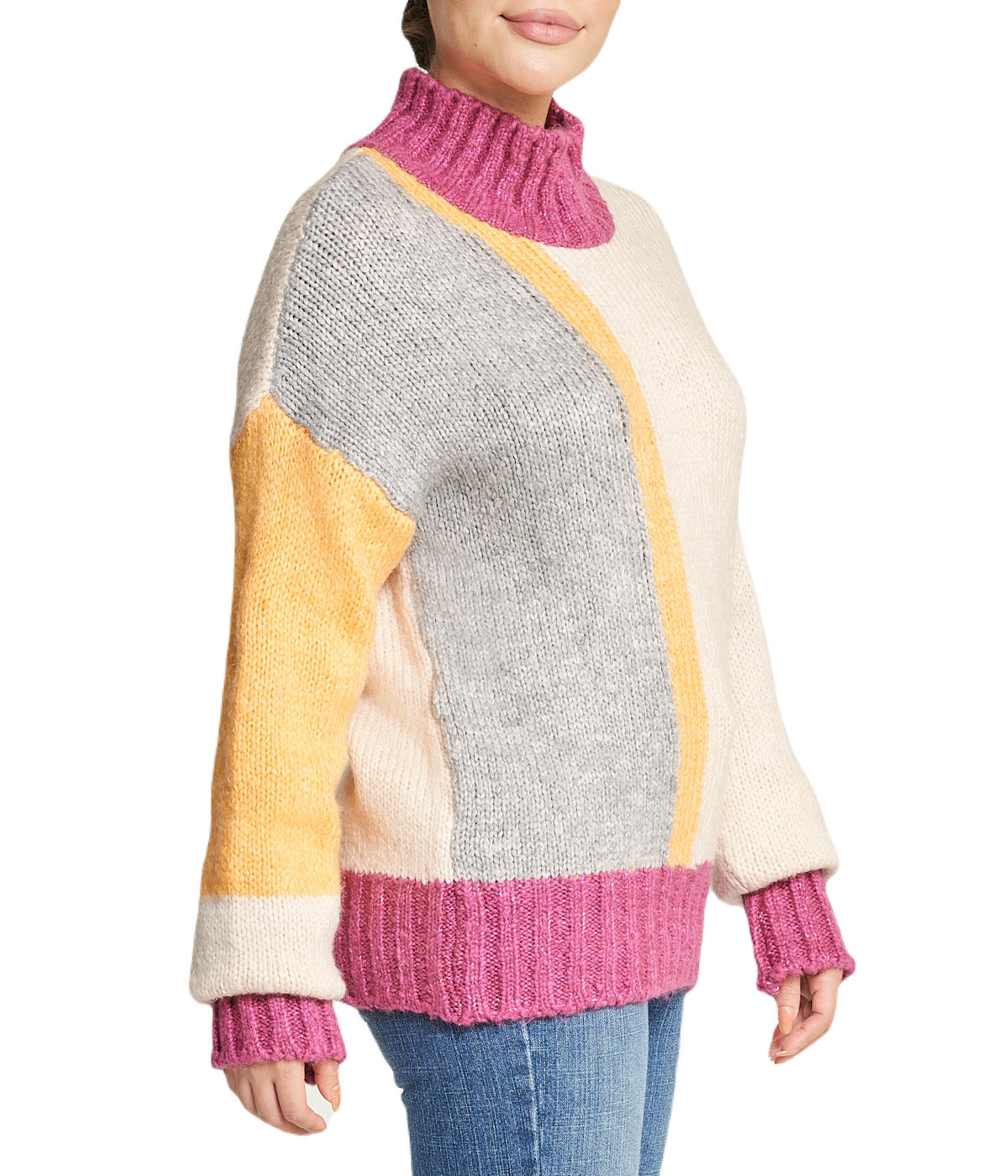  Color Block Tunic Sweater - Yellow - Bonton