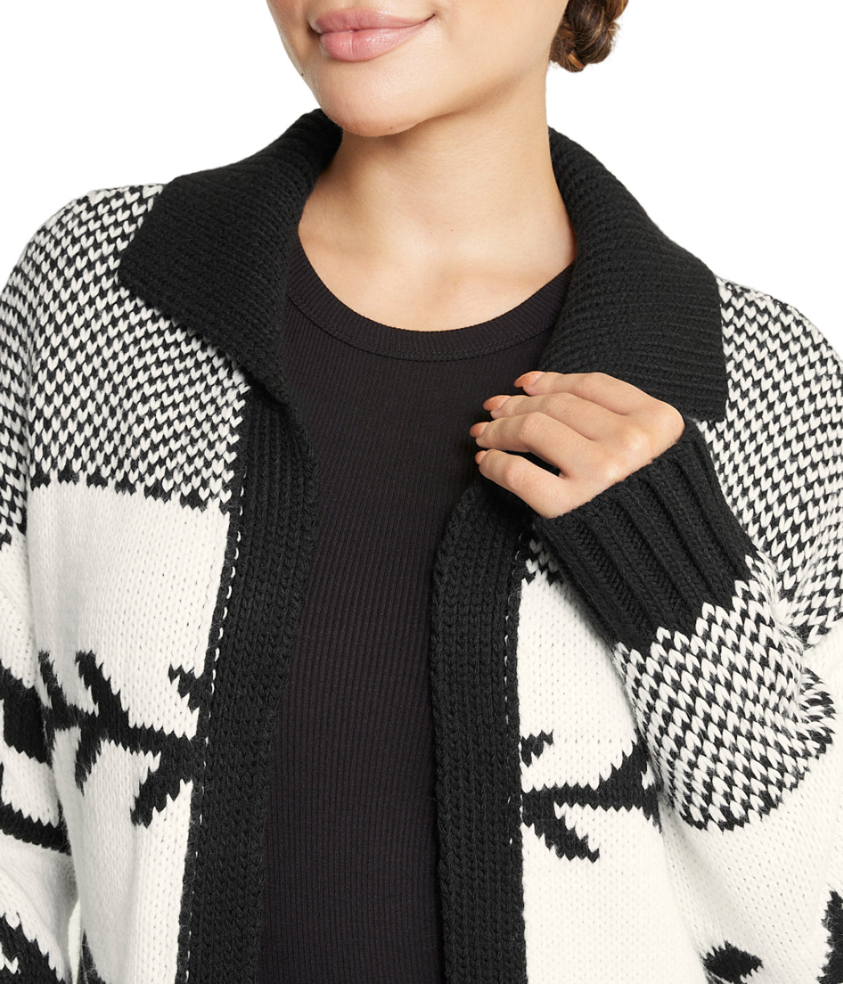  Belted Nordic Cardigan - Black - Bonton