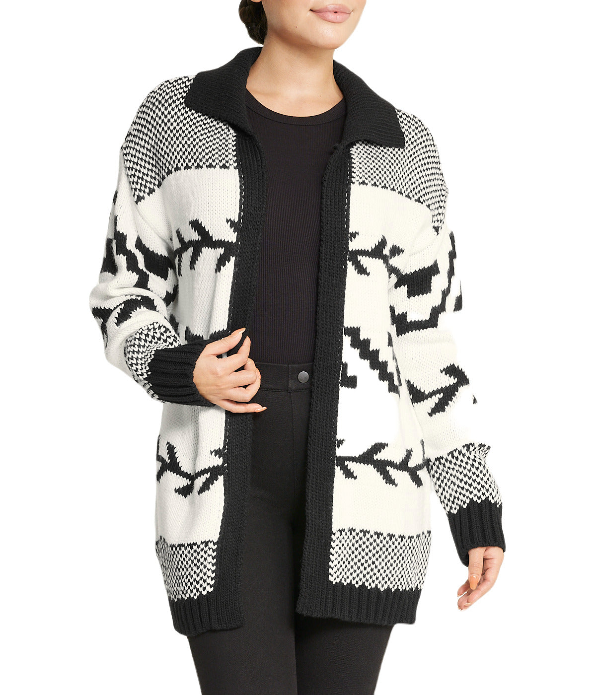  Belted Nordic Cardigan - Black - Bonton