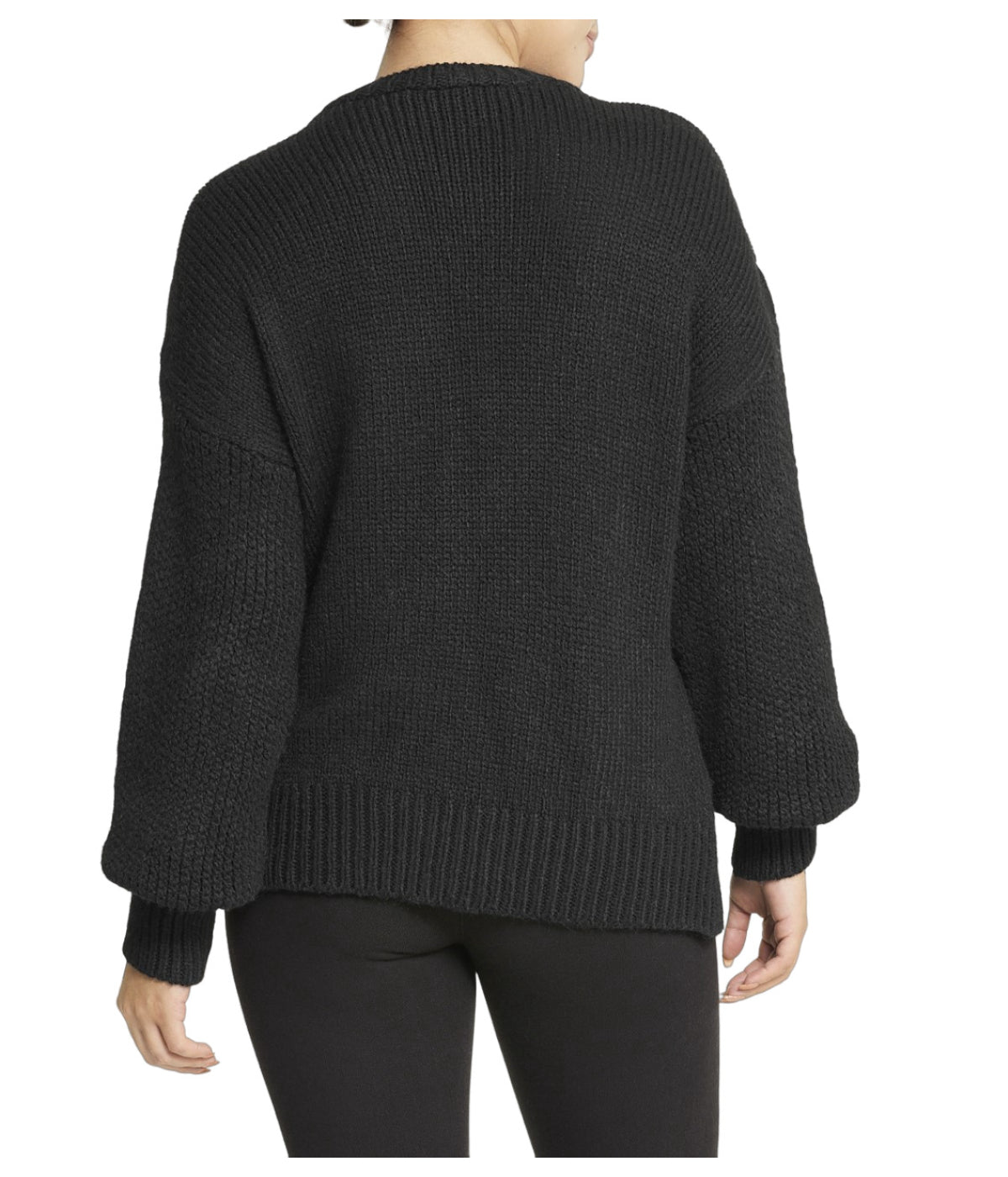  Cable Knit Cropped Pullover Sweater - Black - Bonton