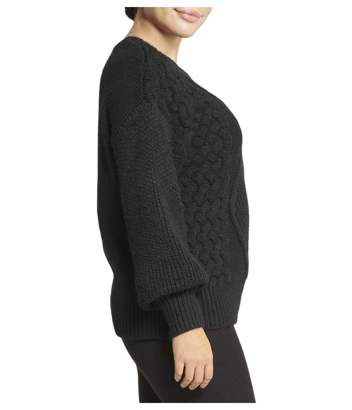  Cable Knit Cropped Pullover Sweater - Black - Bonton