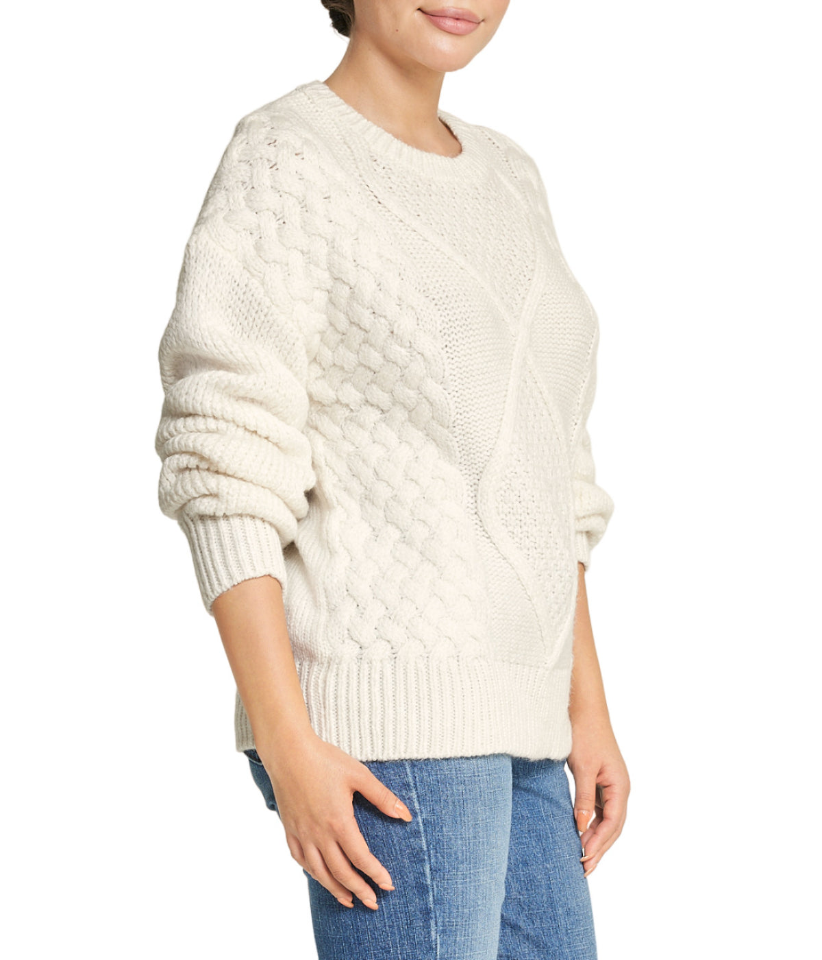  Cable Knit Cropped Pullover Sweater - Natural - Bonton