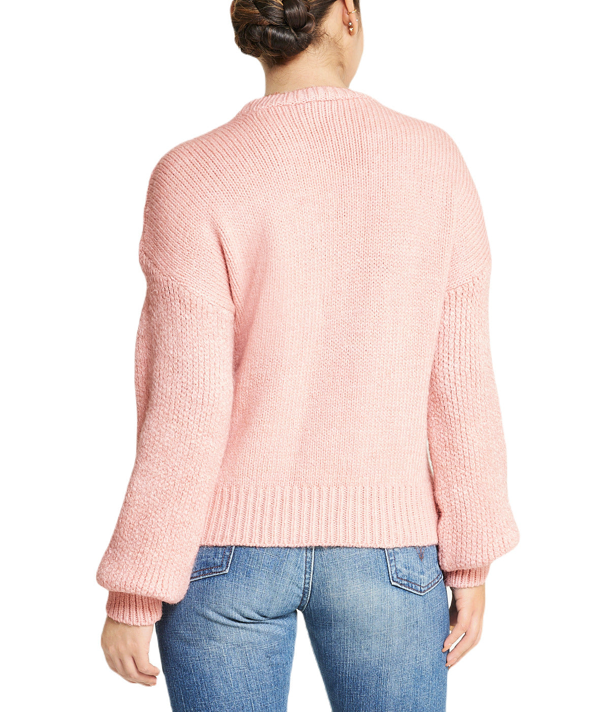  Cable Knit Cropped Pullover Sweater - Powder - Bonton