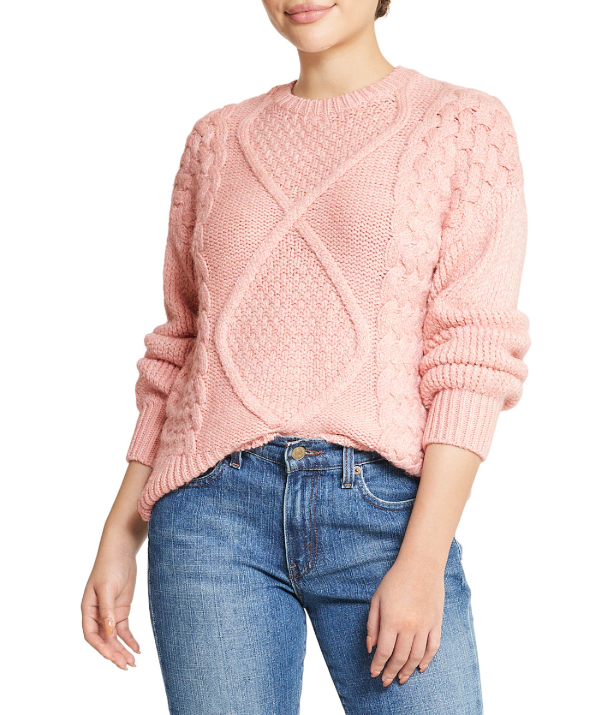  Cable Knit Cropped Pullover Sweater - Powder - Bonton