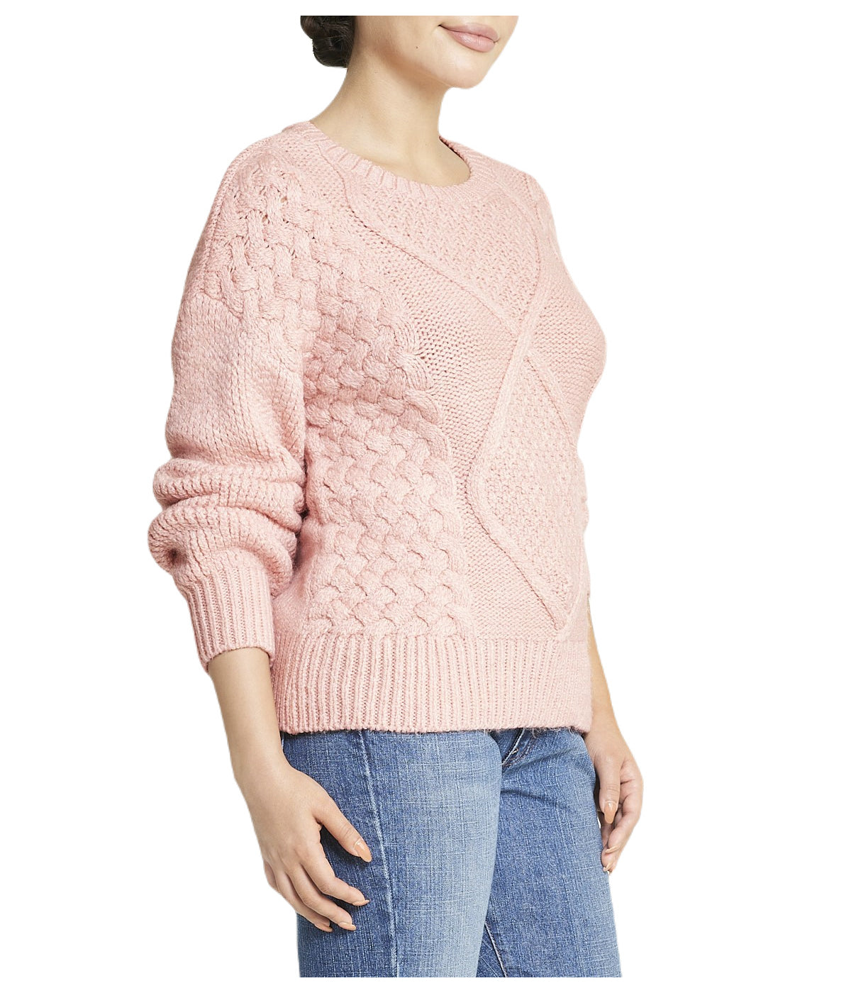  Cable Knit Cropped Pullover Sweater - Powder - Bonton