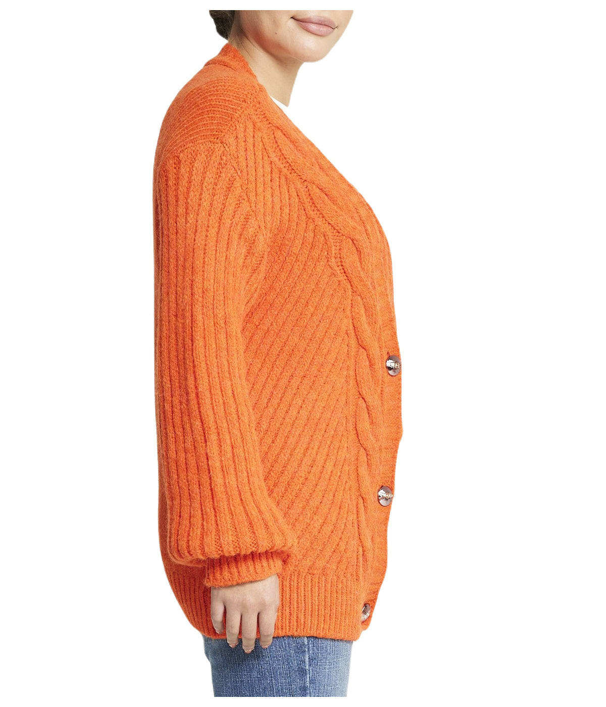  Miss Poeym Deep V Cable Cardigan - Orange - Bonton