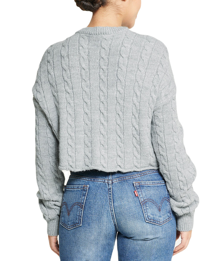 Cropped Boxy Cable Knit Sweater
