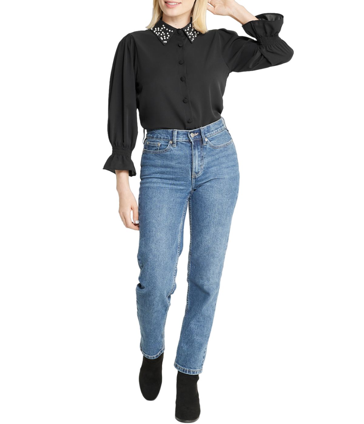  Embellished Button Down - Black - Bonton