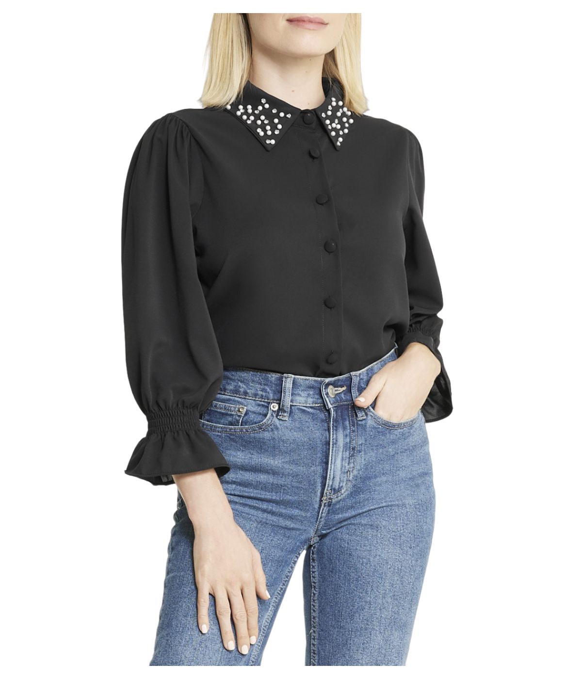  Embellished Button Down - Black - Bonton