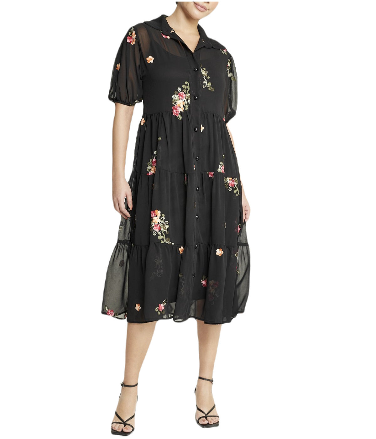  Miss Selen Floral Short Sleeve Dress - Black - Bonton