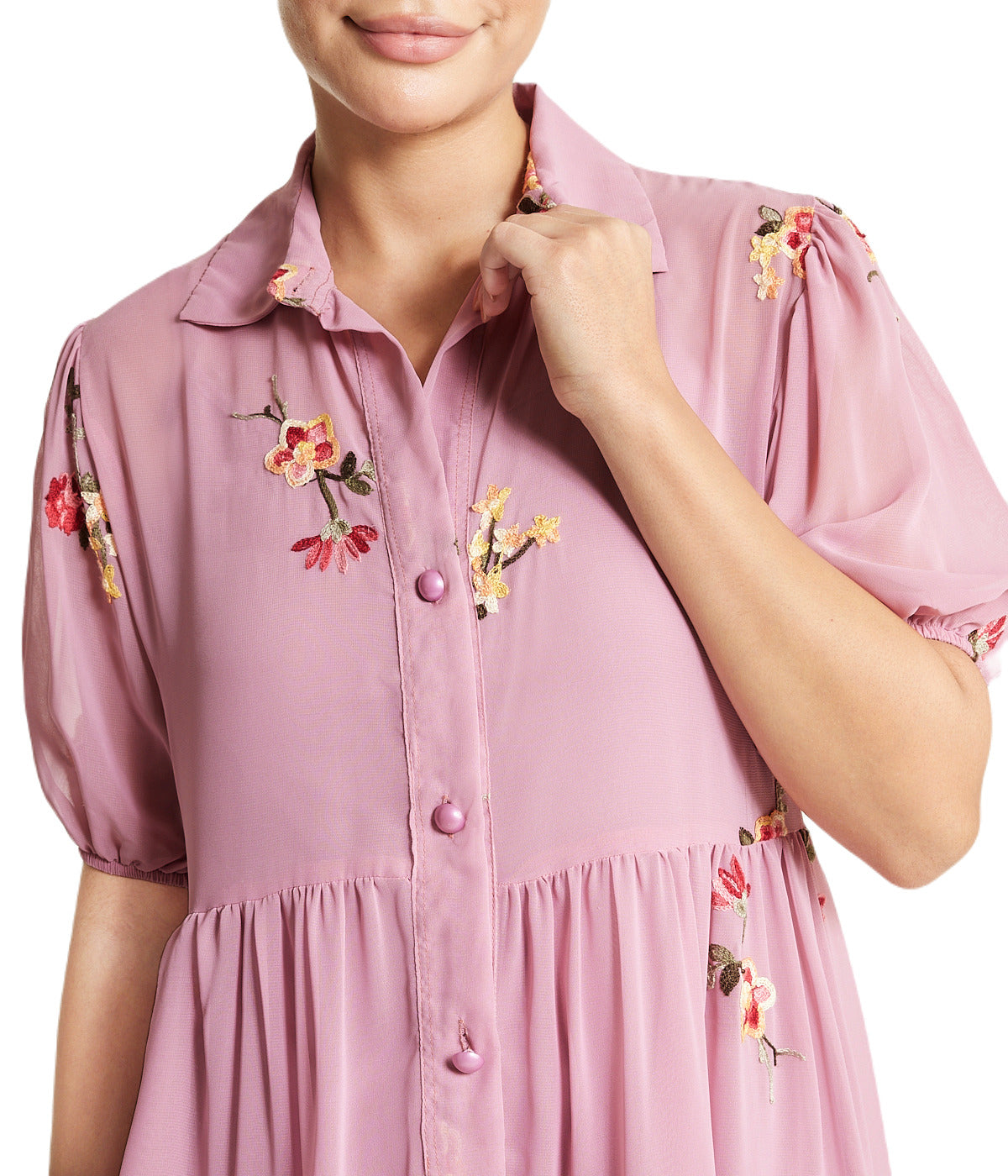  Miss Selen Floral Short Sleeve Dress - Rose - Bonton