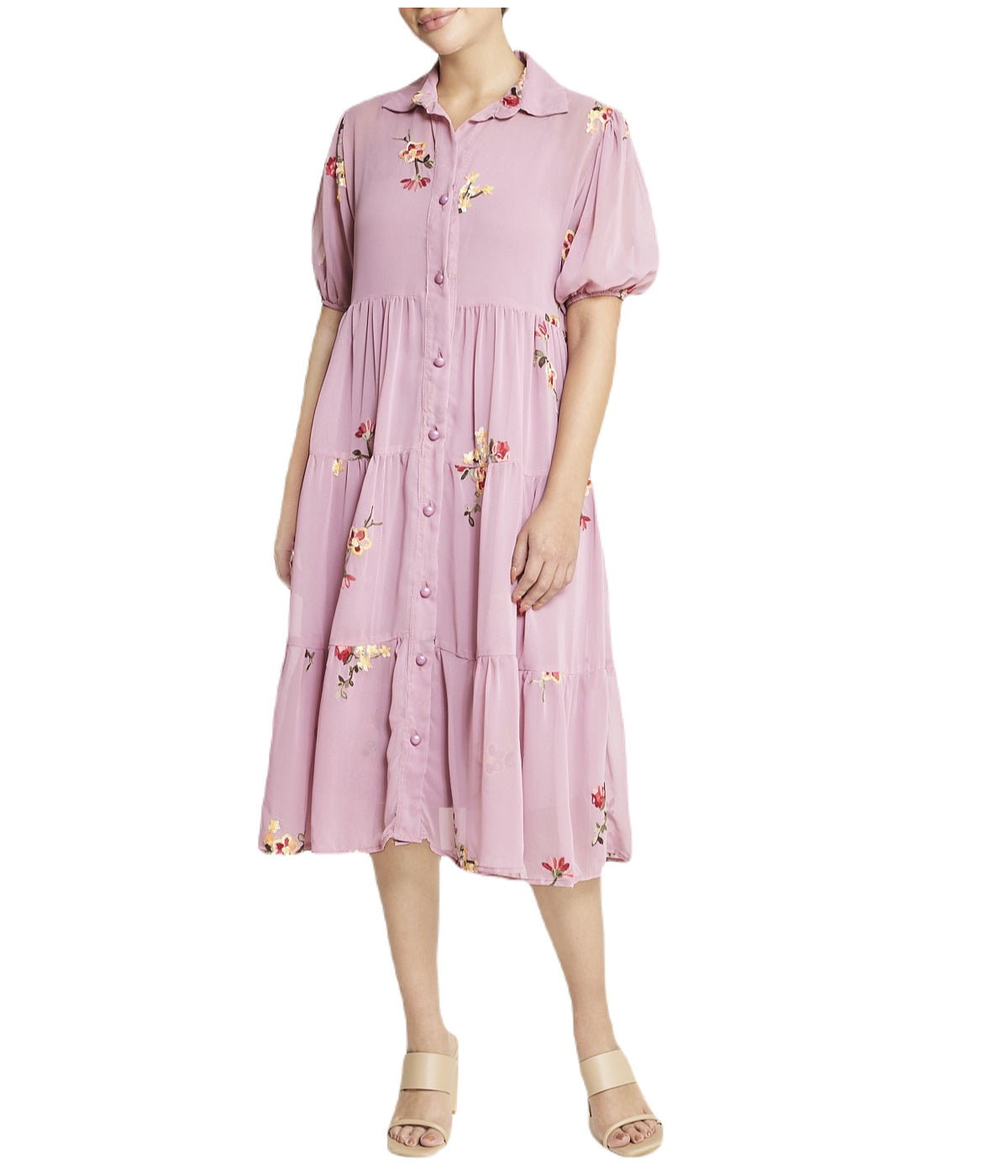  Miss Selen Floral Short Sleeve Dress - Rose - Bonton