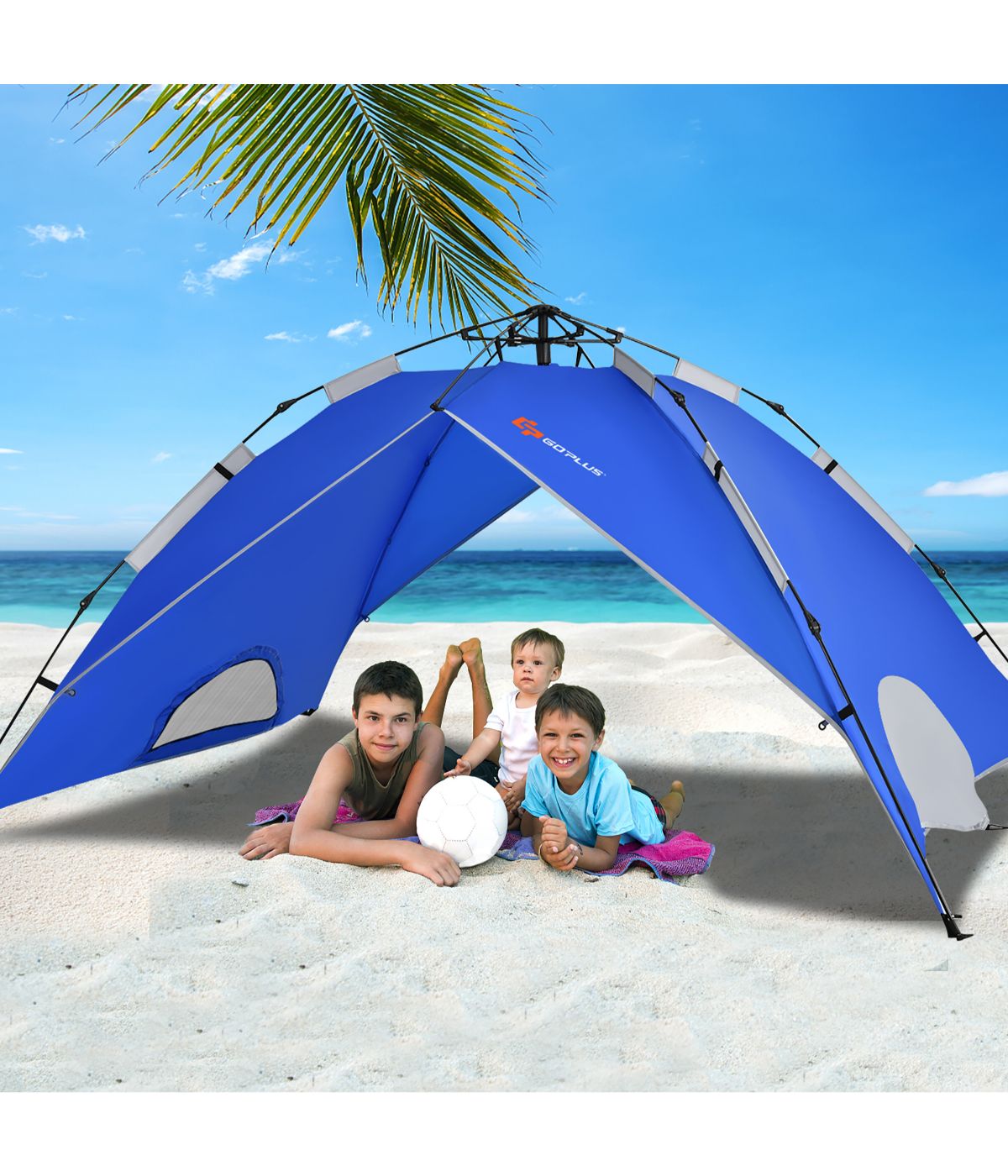  Instant Pop-up Camping Tent, Bag, Ground Stake & Windproof Rope Set (4 Person) Blue - Blue - Bonton