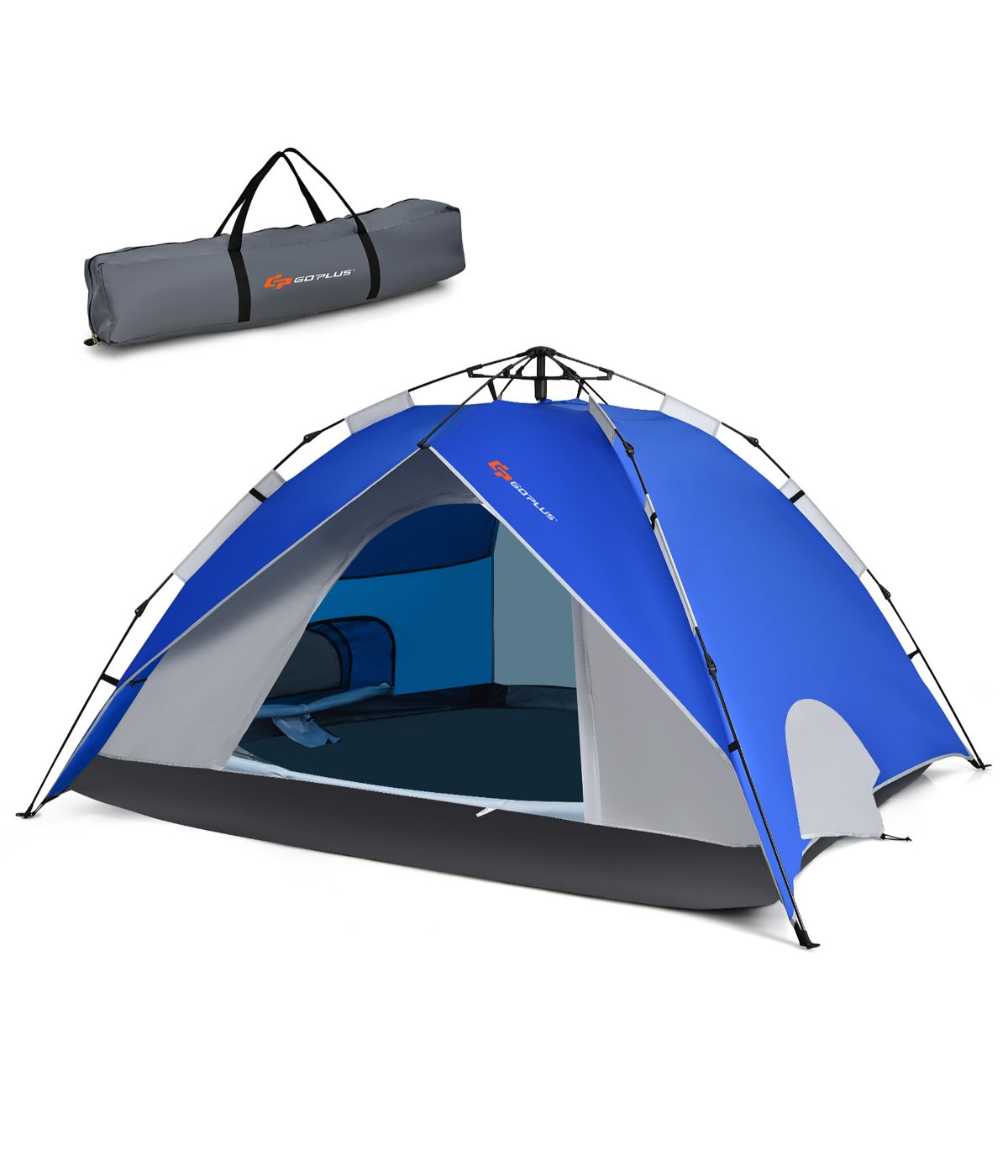  Instant Pop-up Camping Tent, Bag, Ground Stake & Windproof Rope Set (4 Person) Blue - Blue - Bonton