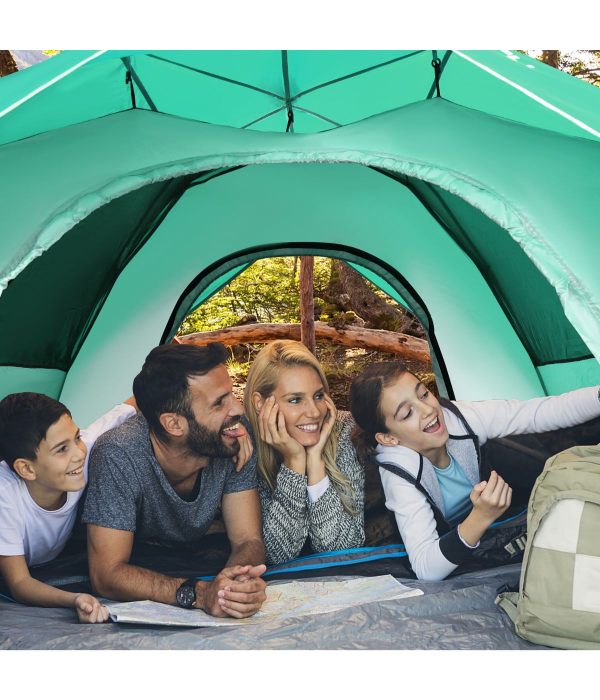  Instant Pop-up Camping Tent, Bag, Ground Stake & Windproof Rope Set (4 Person) Green - Green - Bonton