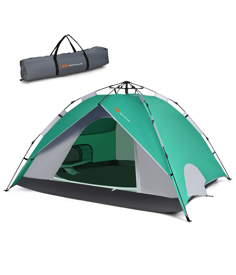 Instant Pop-up Camping Tent, Bag, Ground Stake & Windproof Rope Set (4 Person) Green