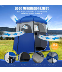 Double-Room Camping Shower Toilet Tent With Floor Oversize Portable Storage Bag Blue