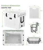 55 Quart Cooler Portable Ice Chest With Cutting Board, Basket & Cup Holder For Camping White