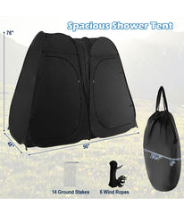 Outdoor 7.5FT Portable Pop Up Shower Privacy Tent or Dressing Changing Room For Camping Black