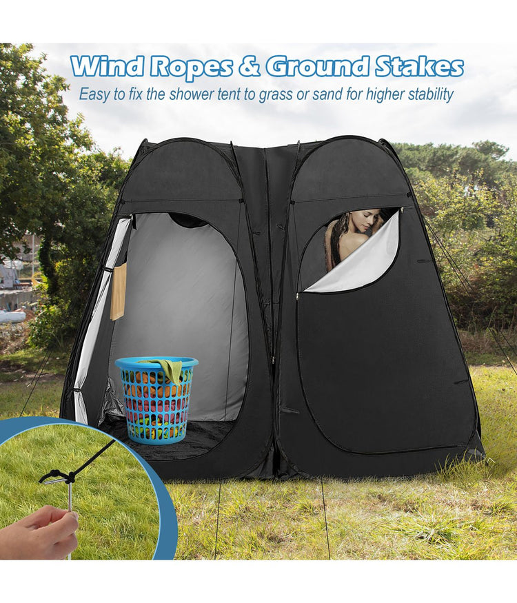 Outdoor 7.5FT Portable Pop Up Shower Privacy Tent or Dressing Changing Room For Camping Black