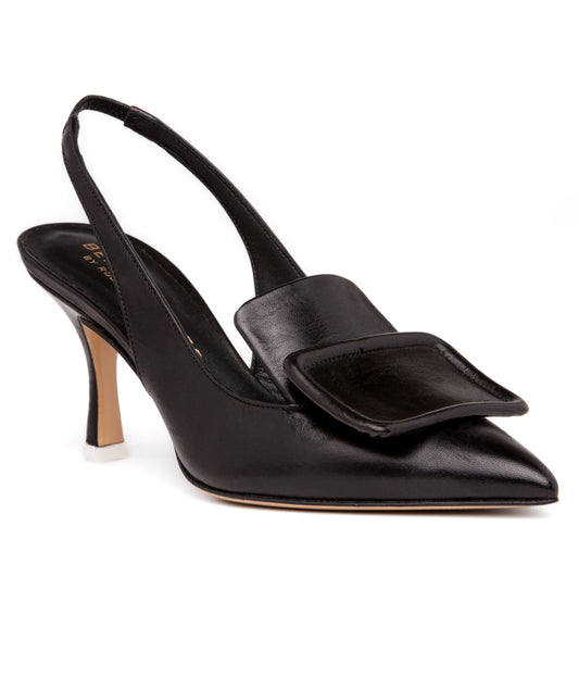 GRETA Leather Heel Pump Ladies Sandals BLACK