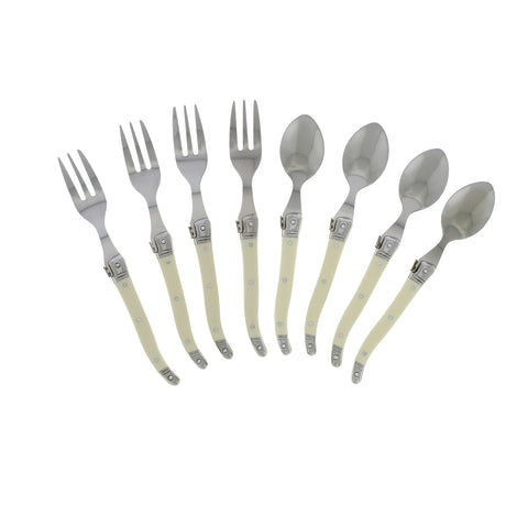 Laguiole Cocktail or Dessert Spoons and Forks, Set of 8, Faux Ivory
