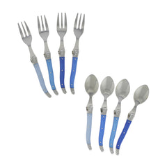 Laguiole Cocktail or Dessert Spoons and Forks, Set of 8, Shades of Blue