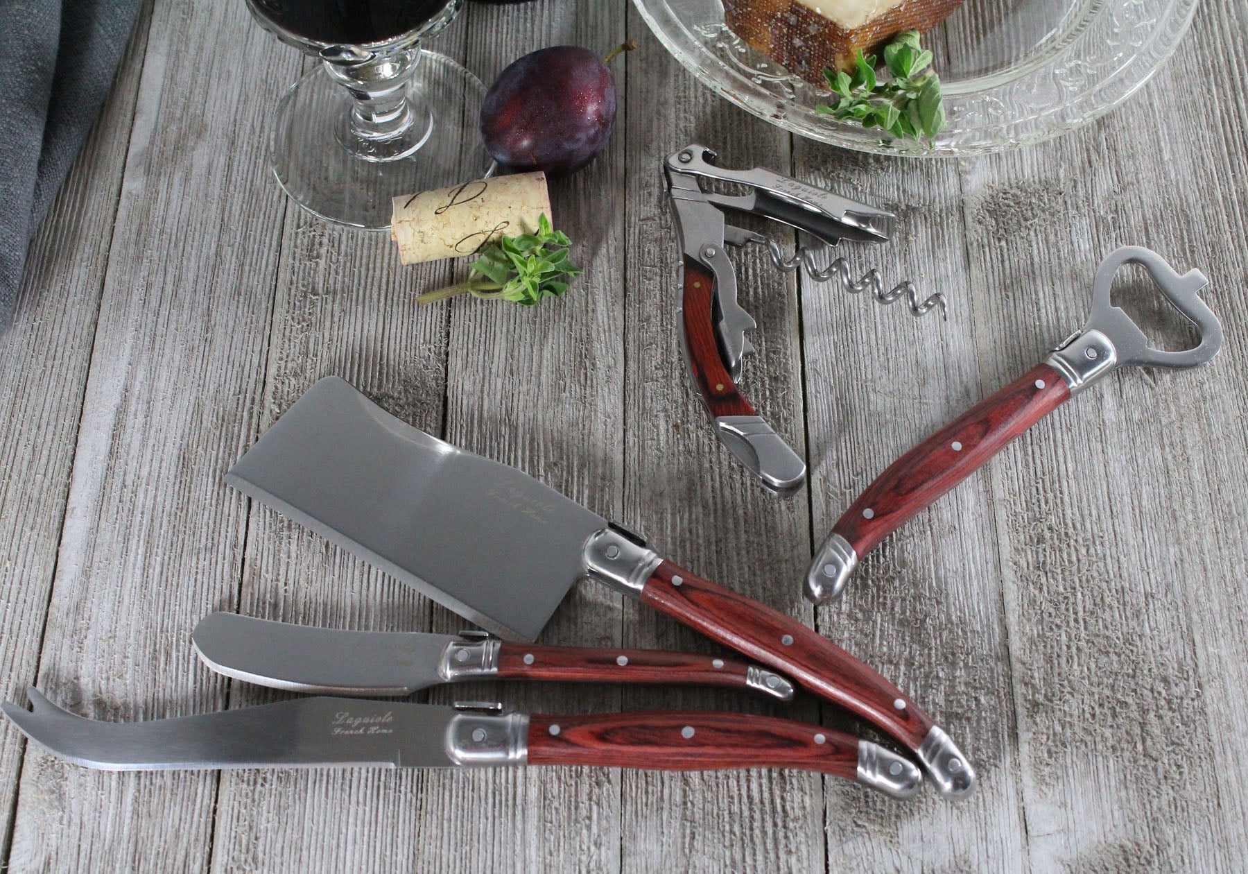  French Home Laguiole 5 Piece Cheese Knife and Wine Opener Set With Pakkawood Handles - Default Title - Bonton