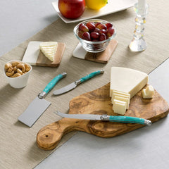 Olive Wood Cheese Board & Set of Laguiole Cheese Knives