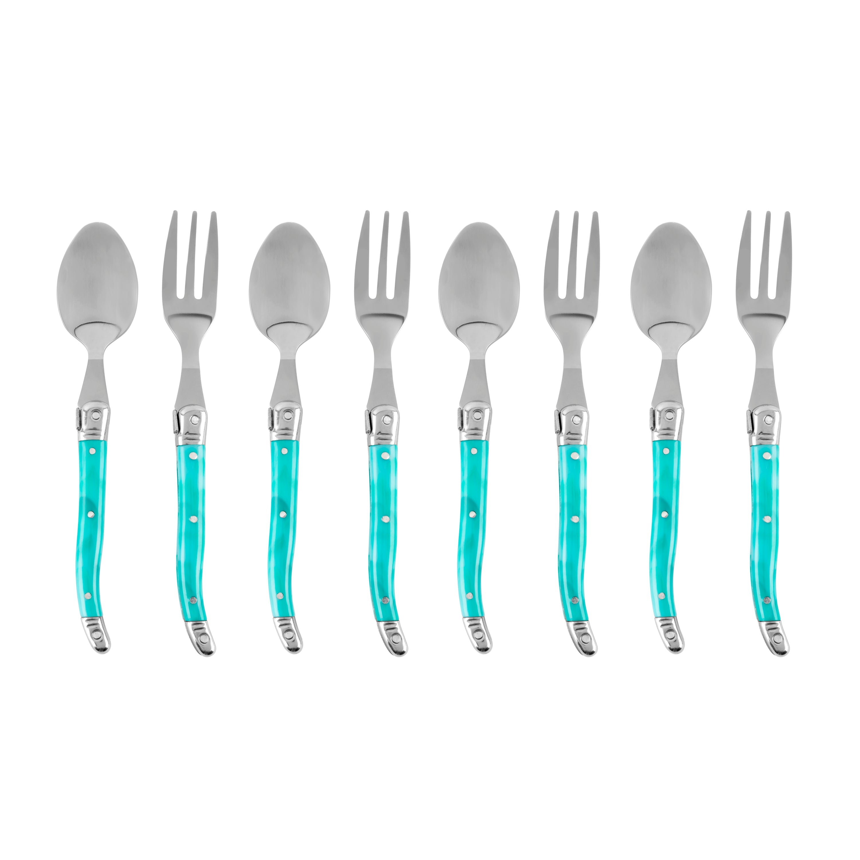  French Home Laguiole Cocktail or Dessert Spoons and Forks, Set of 8, Turquoise - Default Title - Bonton