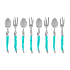 Laguiole Cocktail or Dessert Spoons and Forks, Set of 8, Turquoise