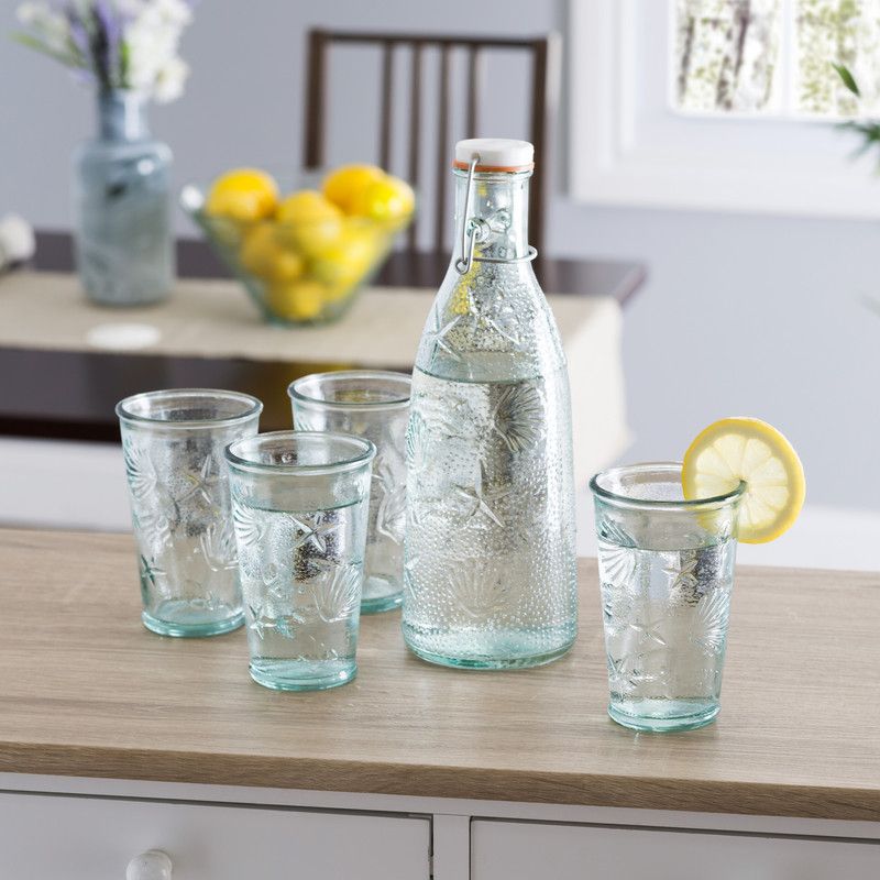  French Home Recycled Glass Coastal Water Bottle & Glasses - Clear - Bonton