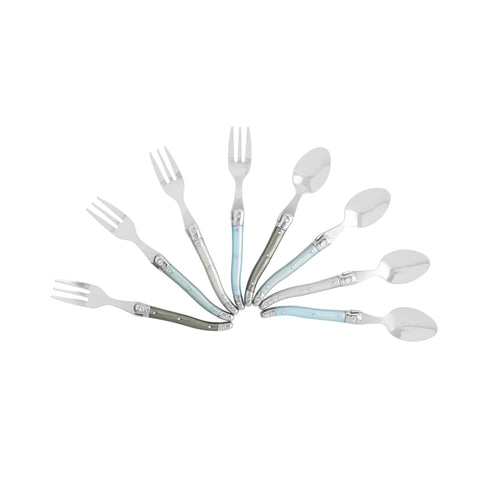 Laguiole Cocktail or Dessert Spoons and Forks, Set of 8, Mother of Pearl