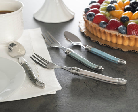 Laguiole Cocktail or Dessert Spoons and Forks, Set of 8, Mother of Pearl