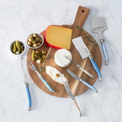 Essential 9-Piece Laguiole Cheese Knife and Spreader Set With Shades of Blue Handles