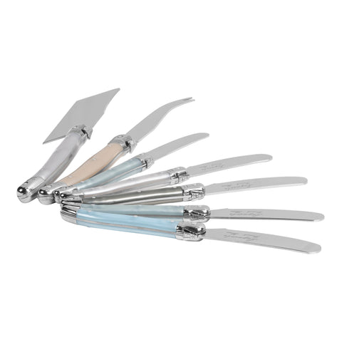 7-Piece Laguiole Cheese Knife and Spreader Set With Mother of Pearl Handles