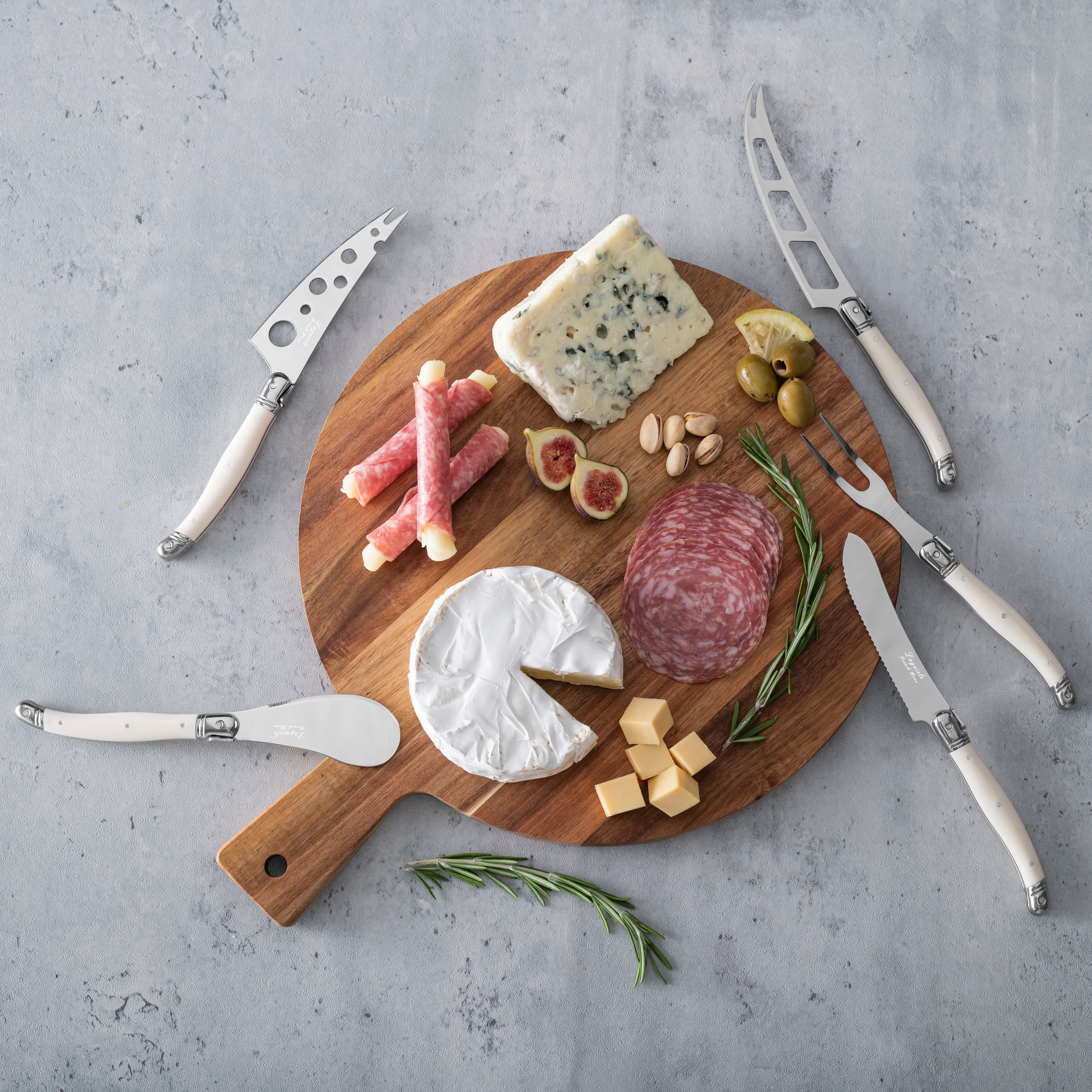  French Home Laguiole 6-Piece Ivory Artisan Cheese Knife Set and Round Wood Board - Default Title - Bonton