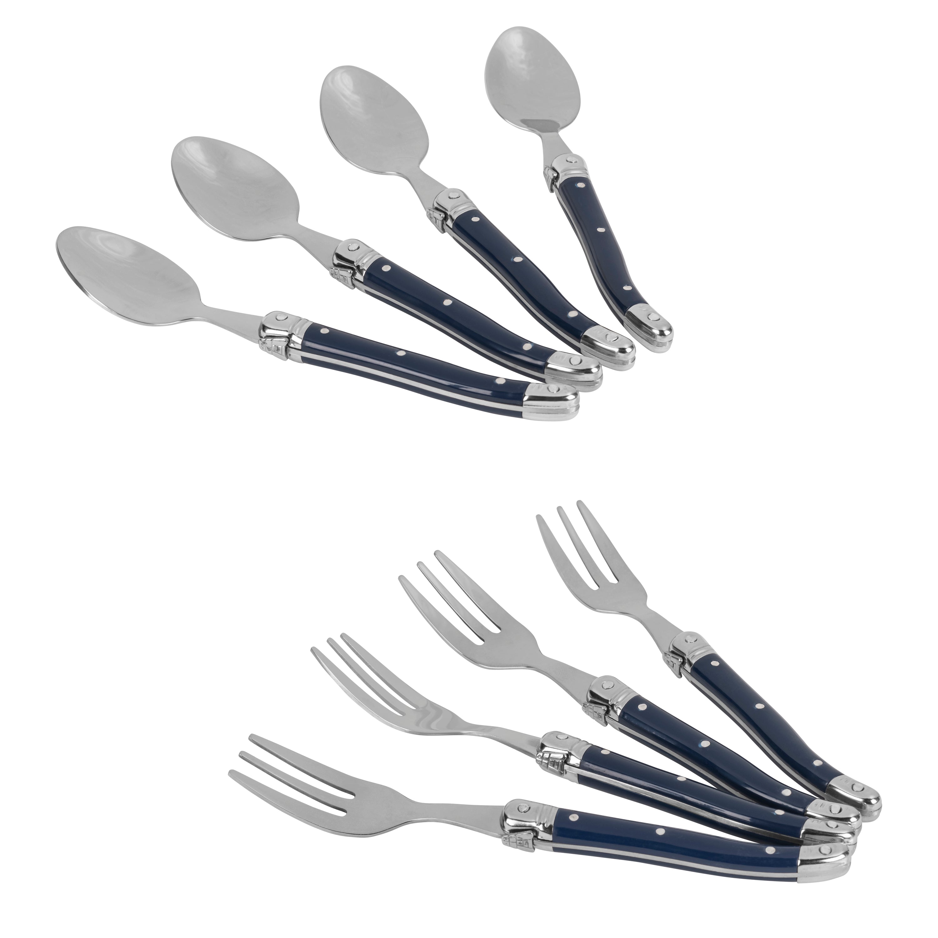 French Home French Home Laguiole Coffee Spoons and Cake Forks, Set of 8, Navy - Default Title - Bonton