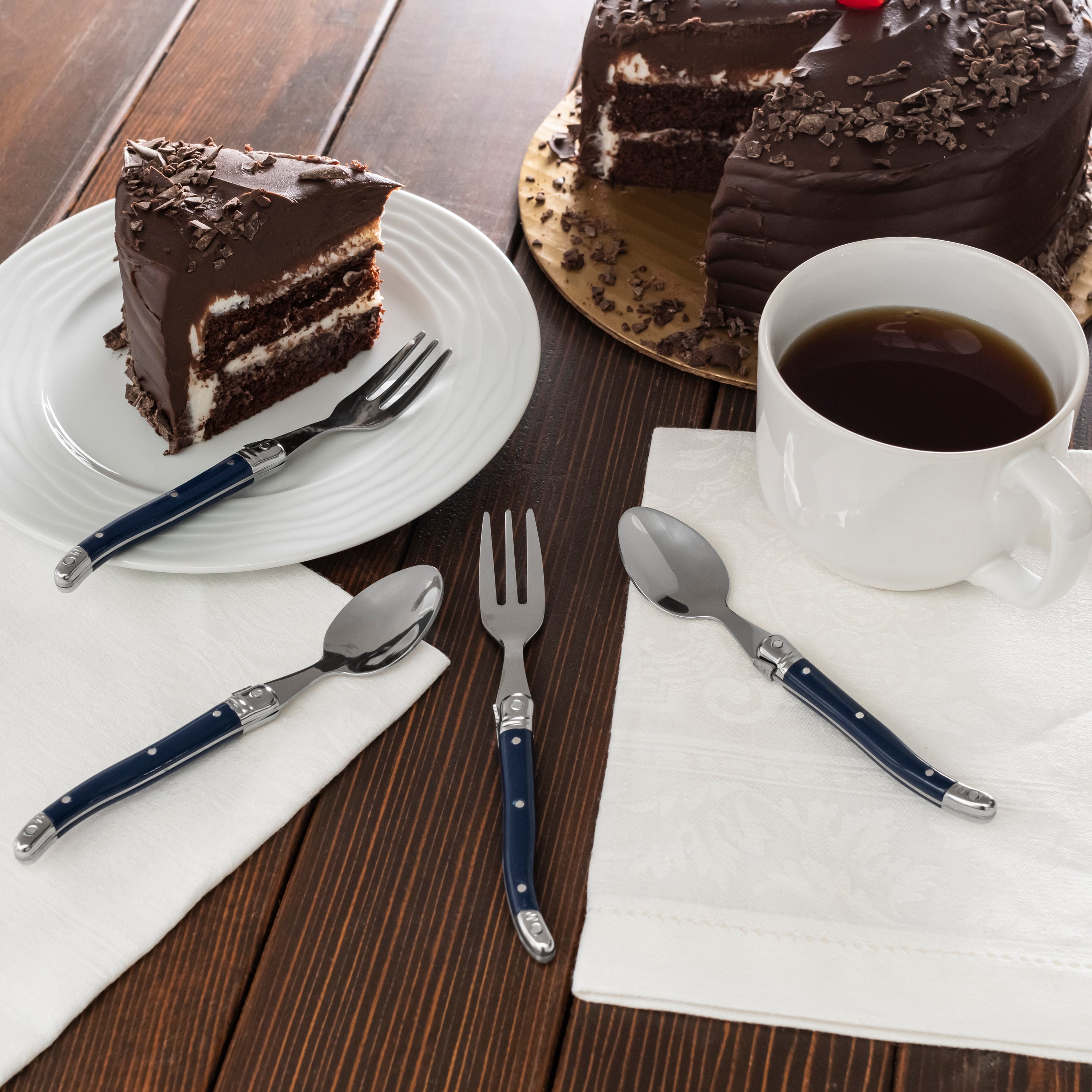  French Home French Home Laguiole Coffee Spoons and Cake Forks, Set of 8, Navy - Default Title - Bonton
