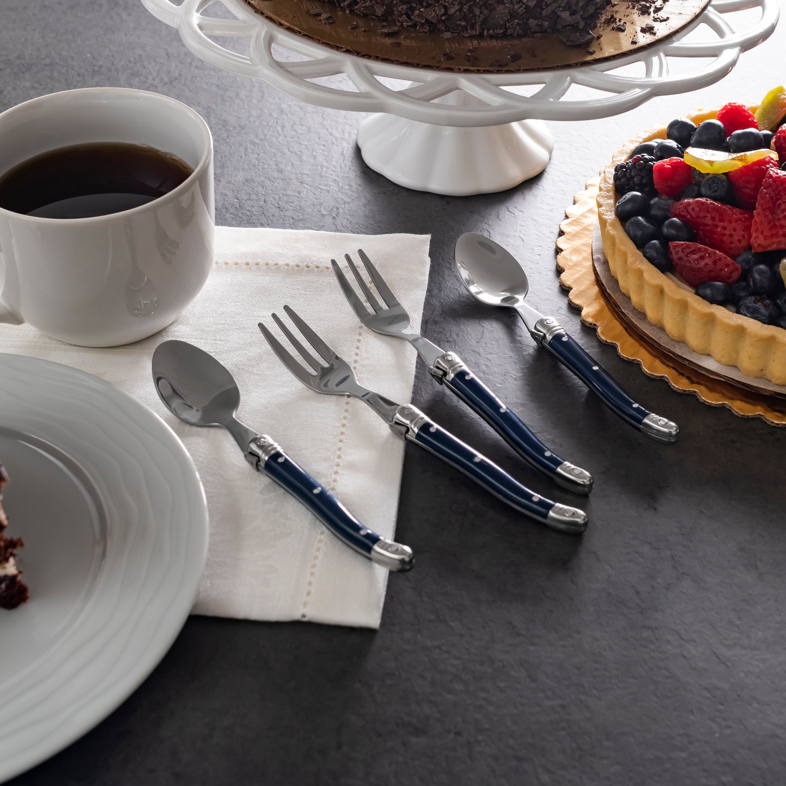  French Home French Home Laguiole Coffee Spoons and Cake Forks, Set of 8, Navy - Default Title - Bonton
