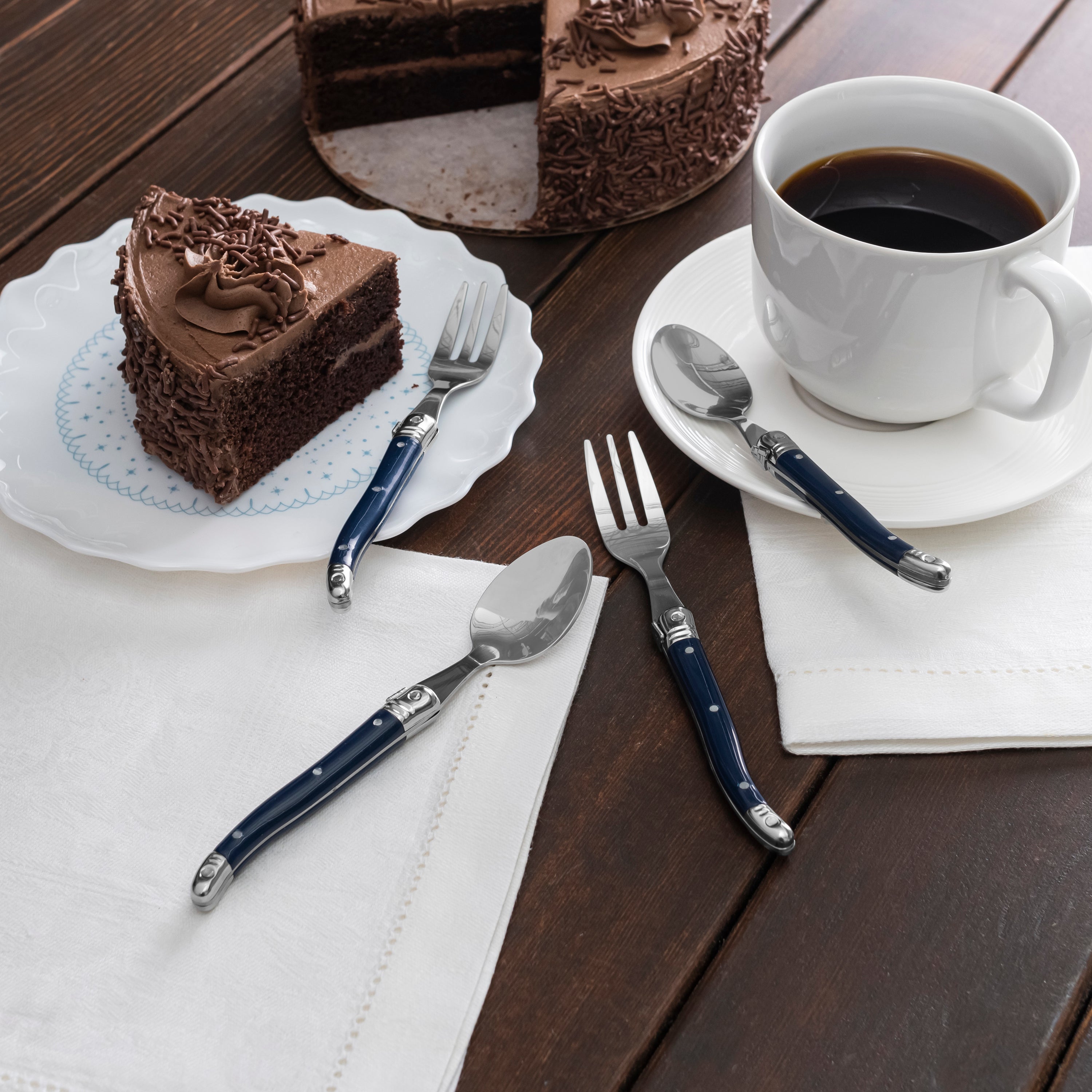  French Home French Home Laguiole Coffee Spoons and Cake Forks, Set of 8, Navy - Default Title - Bonton