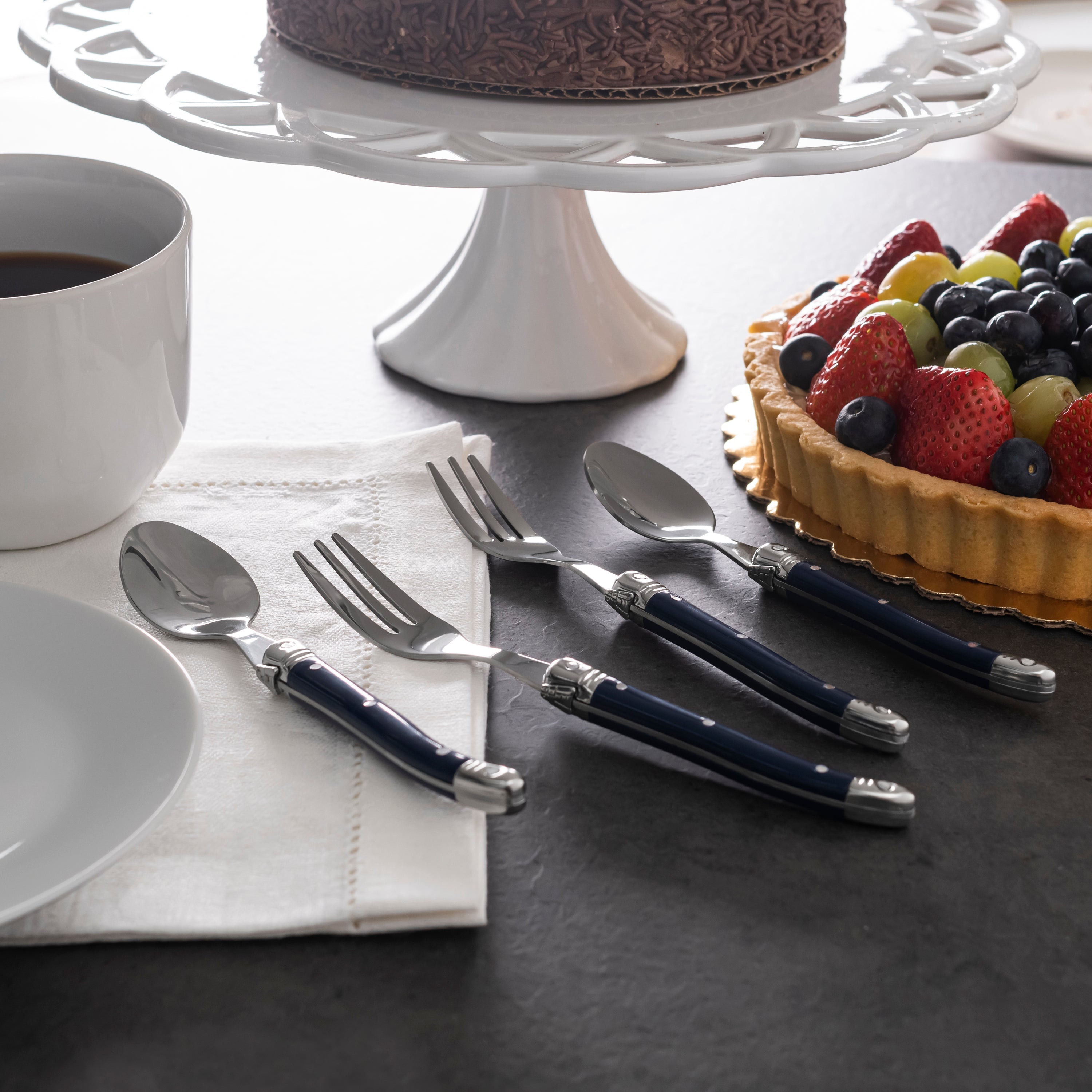  French Home French Home Laguiole Coffee Spoons and Cake Forks, Set of 8, Navy - Default Title - Bonton