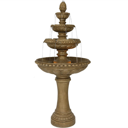 65"H Electric Resin and Concrete 4-Tier Eggshell Edge Water Fountain with LED Lights