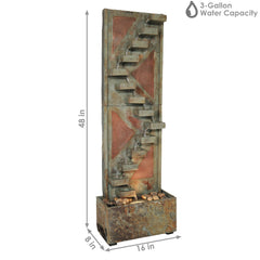 48"H Electric Natural Slate and Copper Accents Descending Staircase Water Fountain with LED Light