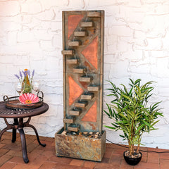 48"H Electric Natural Slate and Copper Accents Descending Staircase Water Fountain with LED Light