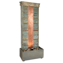 48"H Electric Natural Slate with Copper Accents Rippled Column Water Fountain with LED Spotlight