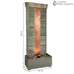 48"H Electric Natural Slate with Copper Accents Rippled Column Water Fountain with LED Spotlight