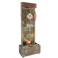 49"H Electric Natural Slate Water Fountain with Clock and LED Light