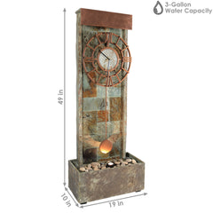 49"H Electric Natural Slate Water Fountain with Clock and LED Light